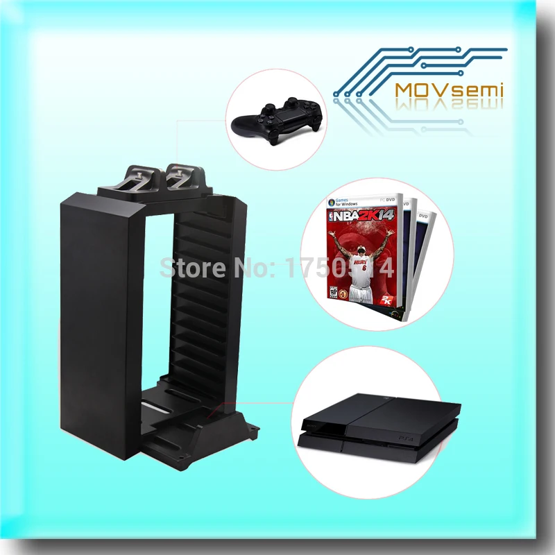 

For PS4 Multifunctional Gaming Movie Disks Storage Tower Dual Game Controller Stand Charging Dock Station Kit