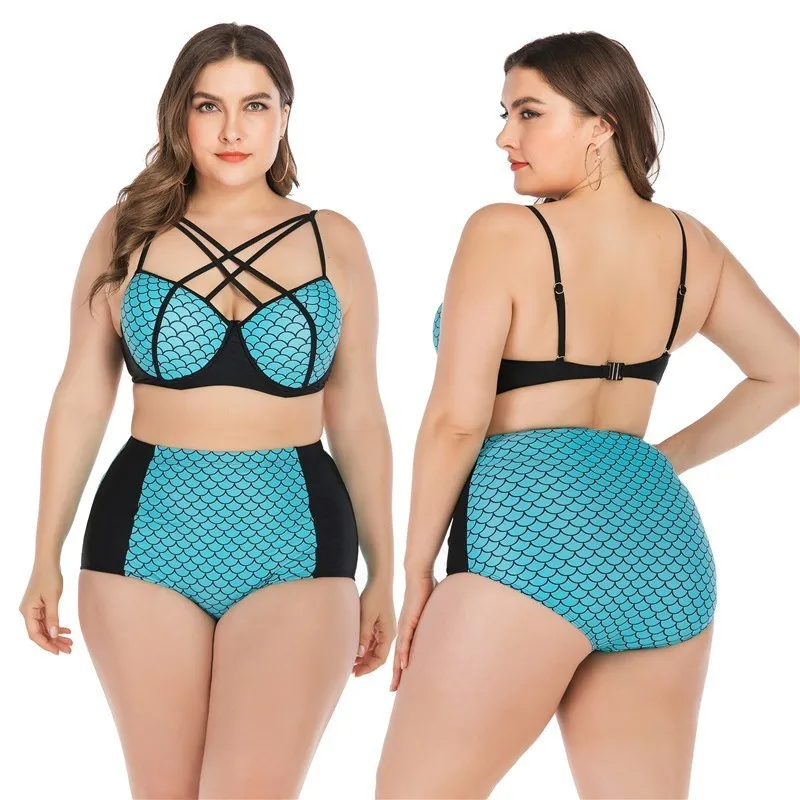 

2019 New Large Big Cup Bikinis Mujer Set Women Print Swimwear 2PCS Plus Size 4XL Strap Bathing Suit High Waist Swimsuit Biquini