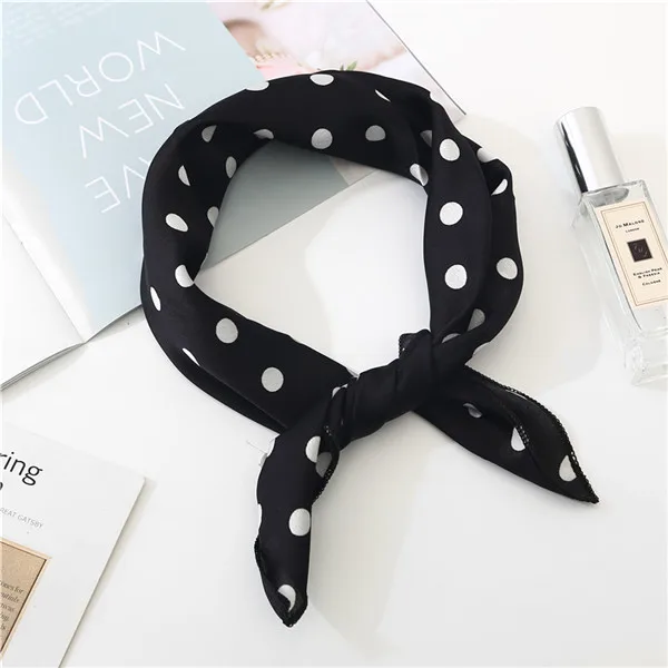 50*50 см квадратный Шелковый атласный шарф элегантный женский головной убор Тощий ретро лента для волос Маленький модный квадратный шейный шарф сумки - Цвет: dot black
