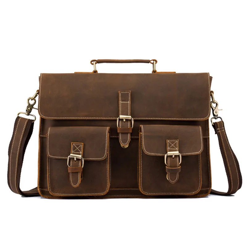 

Mens Rare Crazy Horse Leather Portfolios Bags Male Large Genuine Leather Business Briefcase Laptop Handbag Messenger Bag