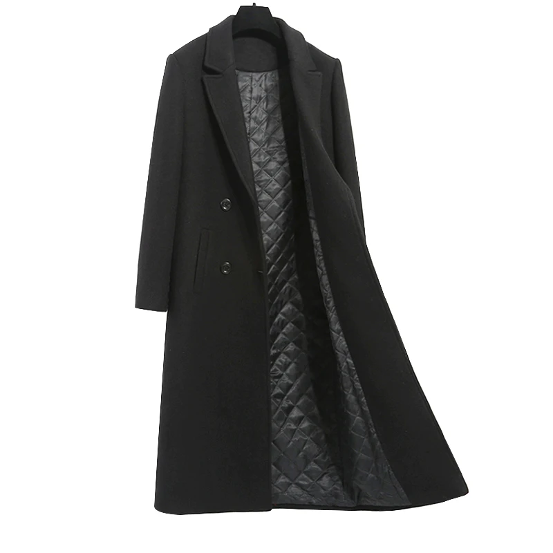

High-grade Brand Women Wool Jacket Coat Warm Thick Elegant Slim Long Overcoat Plus size Female Casual Jacket Black Caramel 3XL