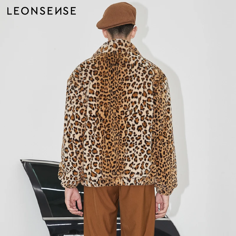 LEONSENSE New Luxury Faux Fur Coat Leopard Print Winter men Jacket Turn Down Collar Loose Men's Leisure zipper warmed Outerwear LEONSENSE New Luxury Faux Fur Coat Leopard Print Winter men Jacket Turn Down Collar Loose Men's Leisure zipper warmed Outerwear