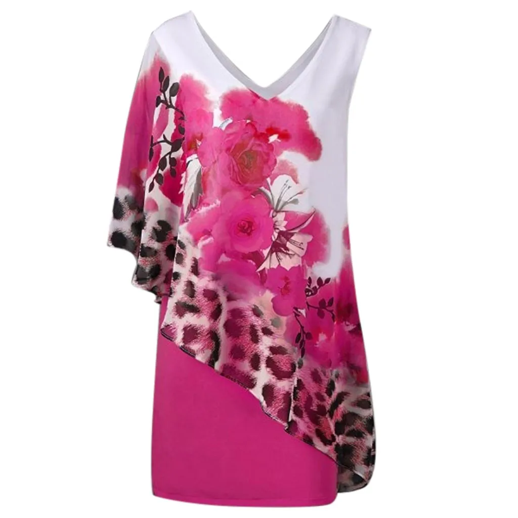Летнее пляжное платье для женщин Элегантный цветочный принт без рукавов Мини платья Женская одежда Повседневное платье короткие платья - Цвет: Розовый