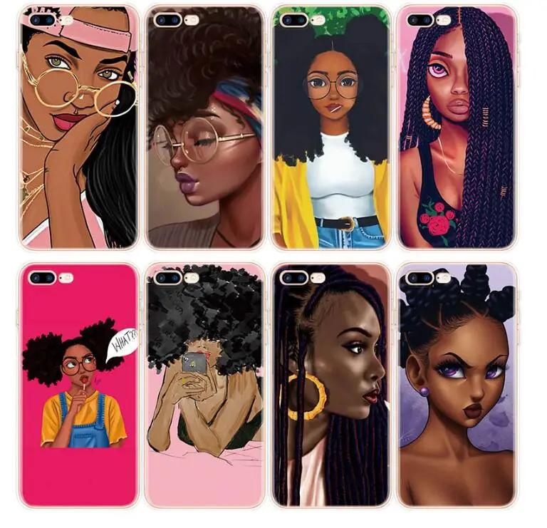 

Afro Girls Black Women Art Silicone Case FOR iPhone X XS Max XR For iPhone 7 5S 6S 6 8 Plus Case For Samsung Galaxy S8 S9 S7 A7