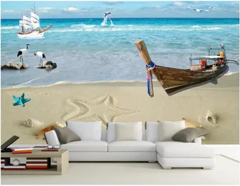 

custom mural photo 3d wallpaper Romantic charming beach boat room picture painting 3d wall murals wall paper for wall 3 d