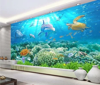 

3d wallpaper for room Underwater World Dolphin 3D backdrop of sea turtles photo 3d wallpaper