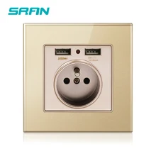 SRAN Новинка 16А французский стандарт настенная розетка белая кристальная стеклянная панель розетка 2.1A двойной usb-порт для зарядки для мобильного