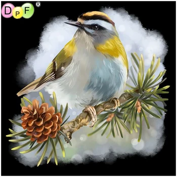 

DPF 5D Diamond Embroidery Round full Diamond painting Cross Stitch Needlework Birds on Matsuba sing diamond Mosaic decor crafts