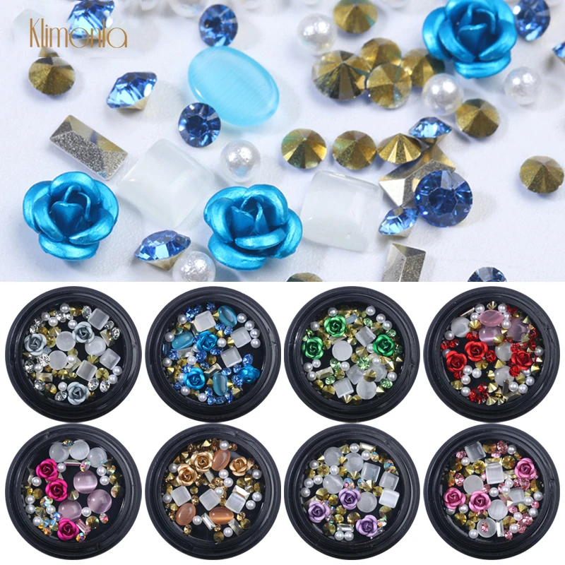 

1 Bottle 3D Flower Nail Rhinestone Mix Designs Nail Art Decoration Tips Sharp Bottom Jewelry Nail Decals Manicure Accessories