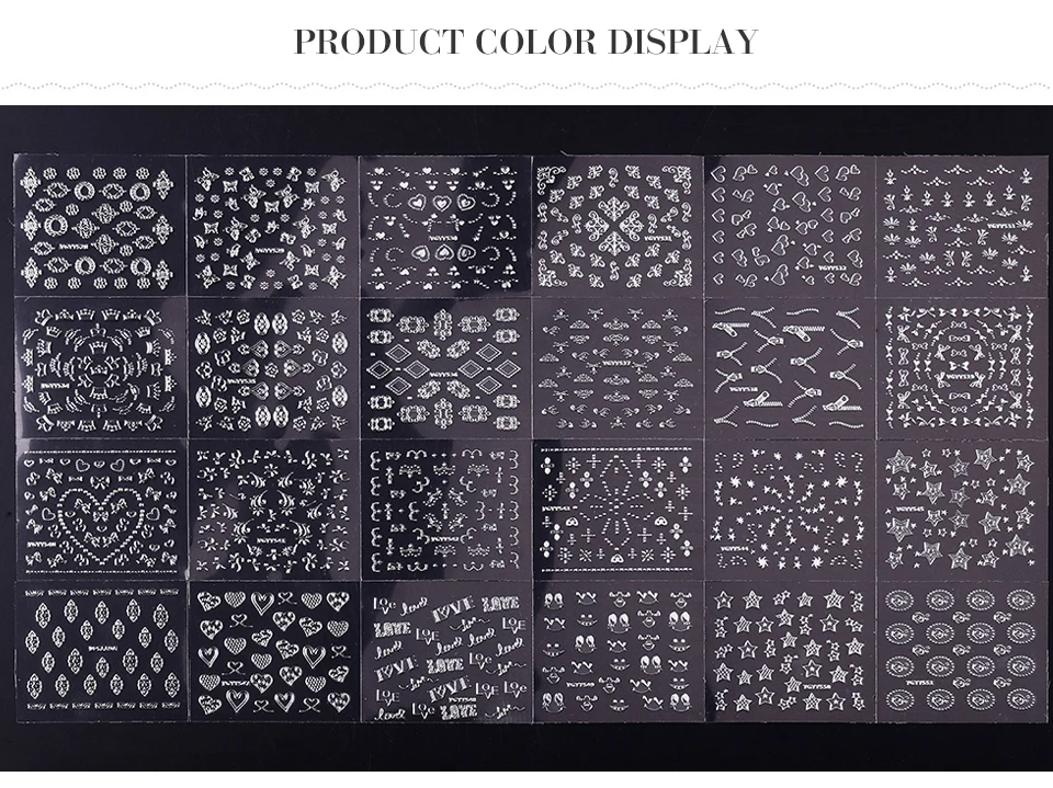 24 шт./партия, серебряные 24 дизайнерские наклейки для ногтей, красивые блестки, 3D дизайн ногтей, бронзовое тиснение, сделай сам, украшения для маникюра, ногти JH144