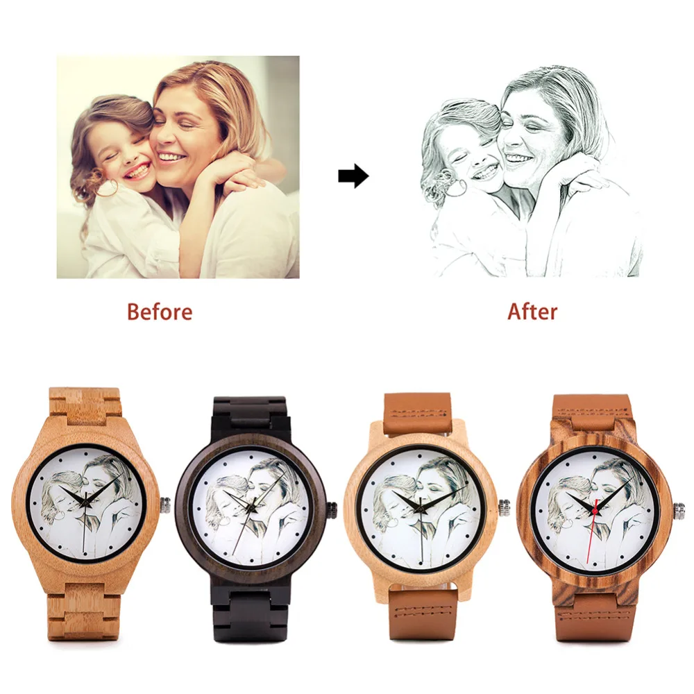 Buy UV Printing Design Customize Customers Photos Add on Wood watches Wooden