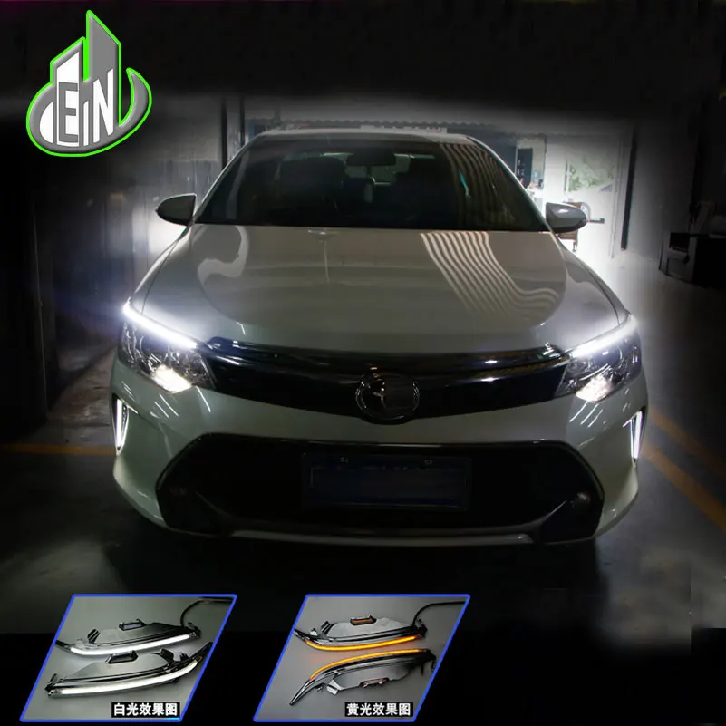 Фар светодио дный автомобиля LED бровей дневные ходовые огни DRL с желтым указатель поворота для Toyota Camry 2015 2016 9600Lm