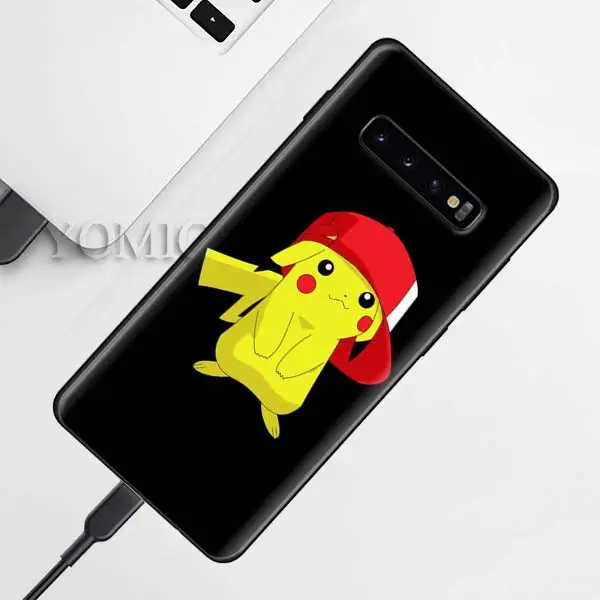 Силиконовый чехол Pokemons ball Pika для samsung Galaxy S10e S9 S8 S10 Plus S7 Note 9 8 A50 A70, черный мягкий чехол - Цвет: D-003