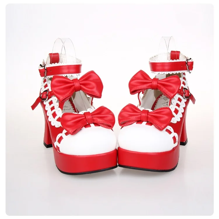 Новинка года; милые туфли Лолиты в японском стиле; обувь для костюмированной вечеринки; обувь принцессы для девочек; женская обувь на высоком каблуке с бантом; Размеры 35-43 - Цвет: Red White