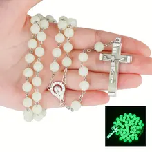 8 мм светящийся христианский католический крест четки ожерелье светящийся светильник в темноте бусы, четки ожерелье s для мужчин женщин