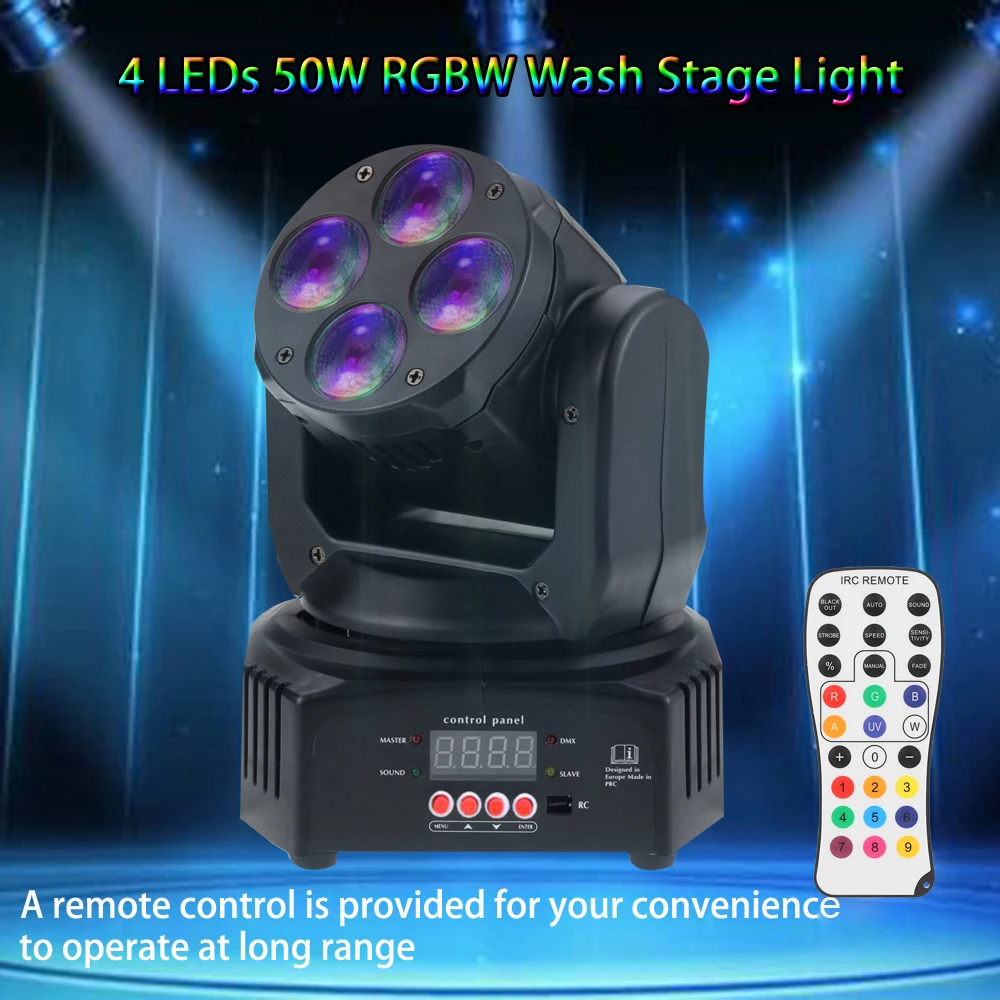 

DMX512 Remote Control Mini Disco Party Light 4 LEDs 50W RGBW Wash Rotating Moving Head Stage Effect Light 9/15 Channel