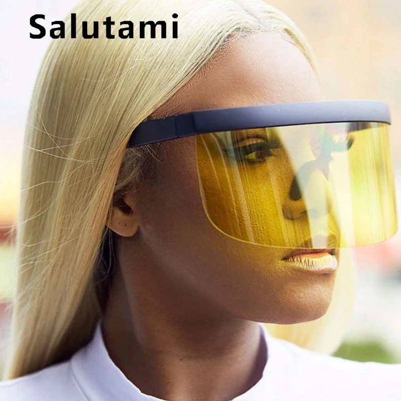 

Oversize One Piece Windproof Shield Sunglasses Women Luxury Brand Sunscreen Eyewear Ladies Sexy Cool Big Shades Black Yellow Men