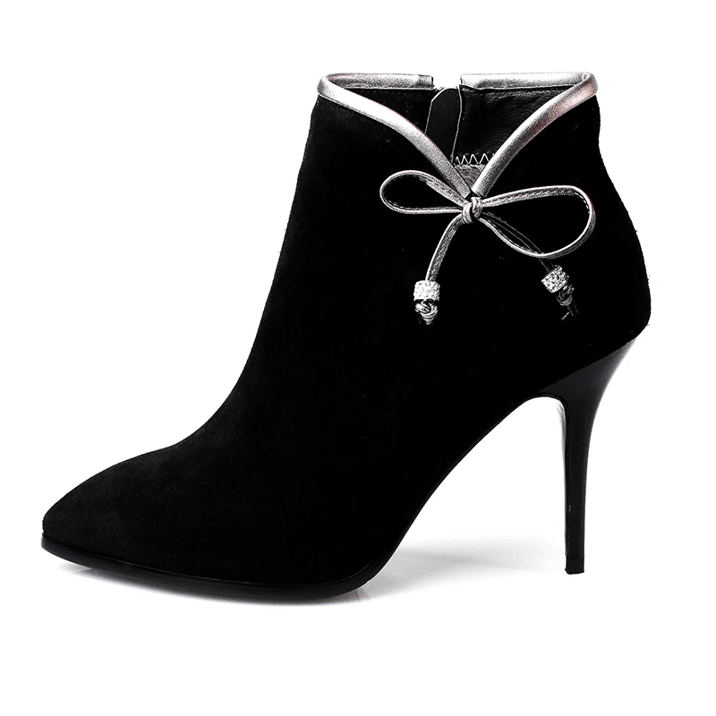 6cm Bottes Mince Abricot Automne Femmes black Suède Cheville noeud apricot Mode Hiver 6cm Kcenid Hauts 9cm Vache Fermeture apricot De Talons Bowtie 9cm Pour Éclair Black Bottillons À Papillon Chaussures mw80vNn