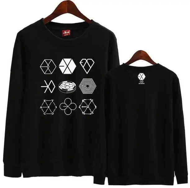 Толстовка Kpop exo concert same 9 с принтом логотипов свитер круглым вырезом для l унисекс