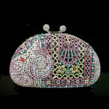 ELEFANTEN multi-color-B Kristall Tier Hochzeit hohlen Metall Abend clutch tasche box handtasche fall