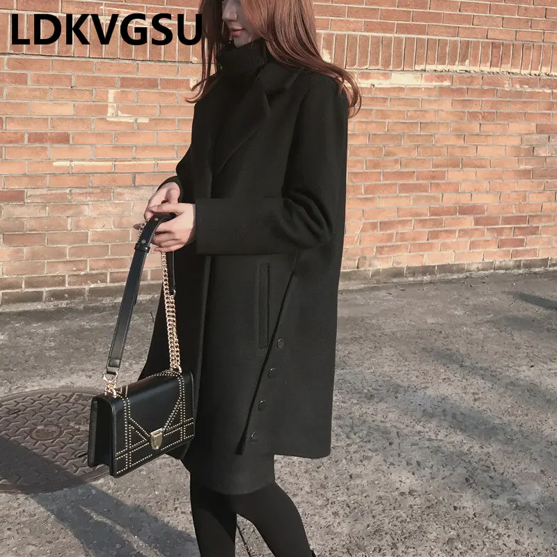 Nouvelle Grande Noir Veste Is1090 Automne Hiver Taille 2018 Manteau En Laine Femmes Black Lâche Coréenne De Épais xwfnzqABYP