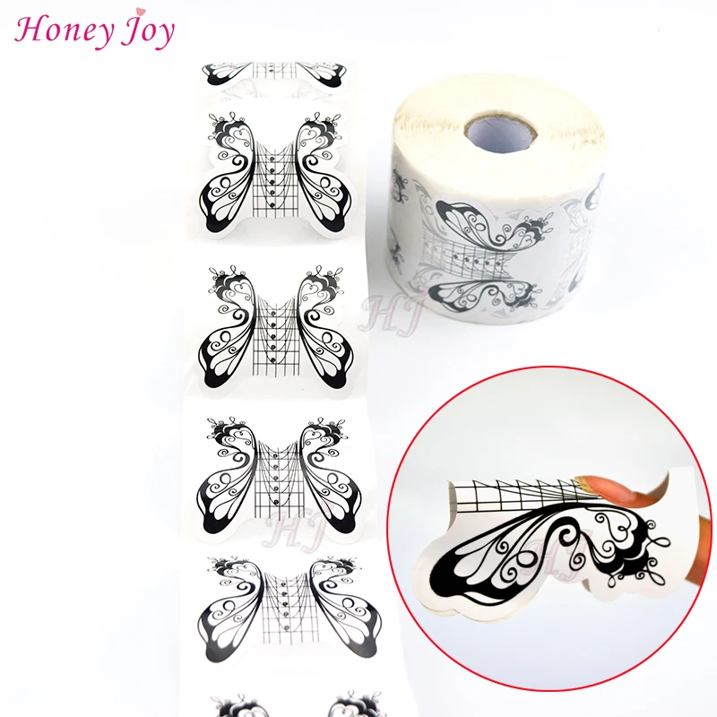 

500pcs/roll Professional Butterfly Nail Form Tips Nail Art Guide Form Acrylic Tip Gel Extension Sticker Nail Polish Curl Form