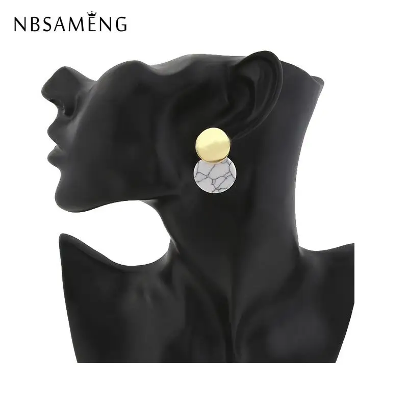 

2019 New Sale Original Big Round Geometric Stud Earrings For Women Vintage Earings Round Elegant Dangle Fashion Jewelry