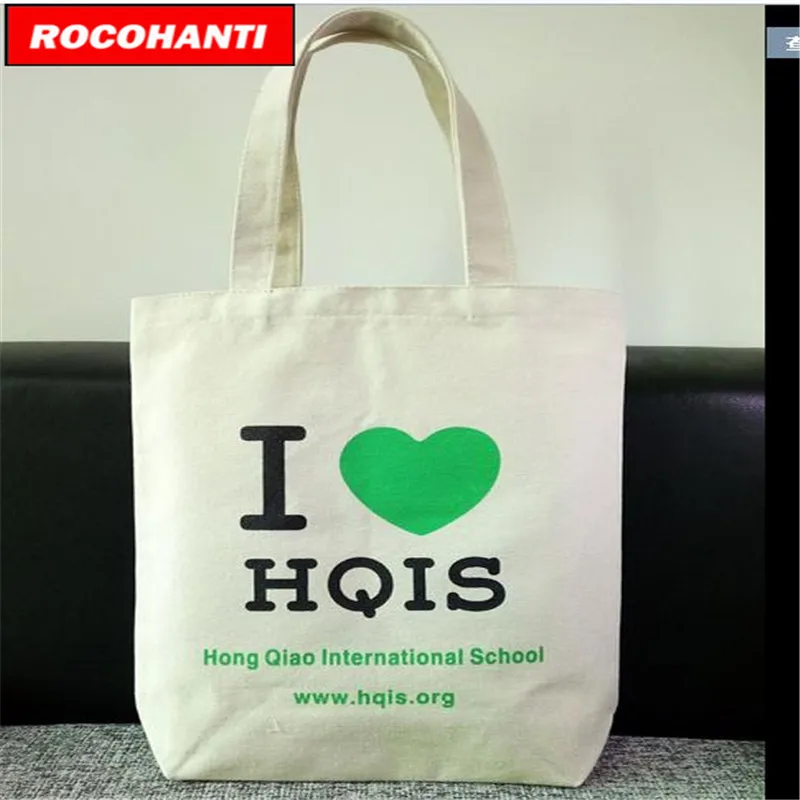 ROCOHANTI 50Pcs Customized Patterns Print Recycle Cotton Canvas Tote Bag Shopping Bag with ...