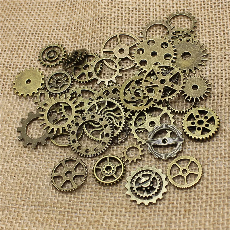 

PULCHRITUDE Wholesale Mix 50 pcs Vintage steampunk Charms Gear Pendant Antique bronze Fit Bracelets necklace T0485