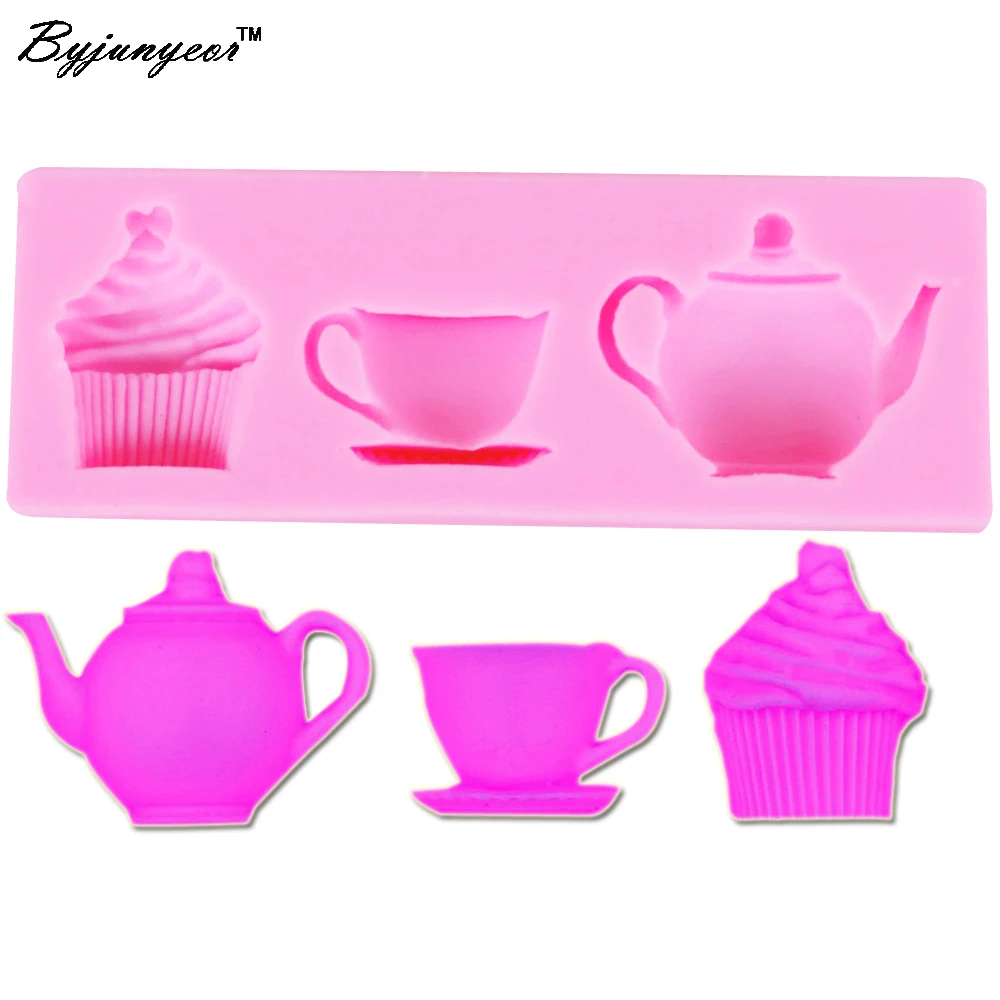 Byjunyeor M690 Design Teapot Cup afternoon Tea Cake Silicone Mold