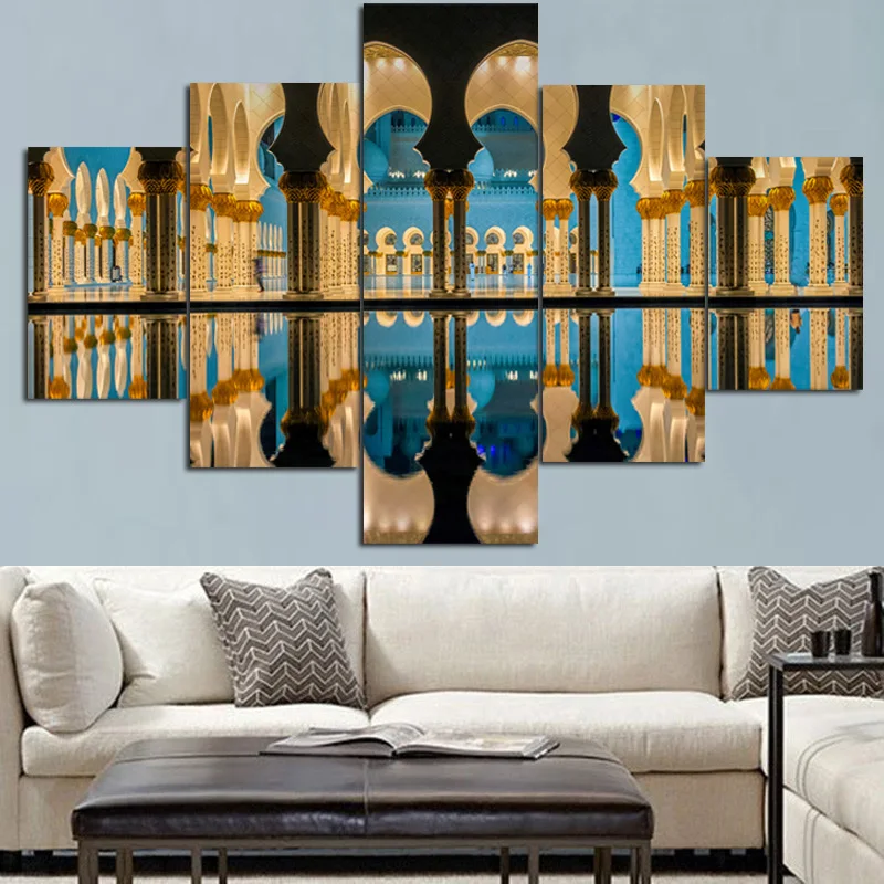 5Panel Modern Print Islam Sheikh Zayed Mosque Religious Landscape on Canvas Wall Modular Painting for Living Room Cuadros Decor