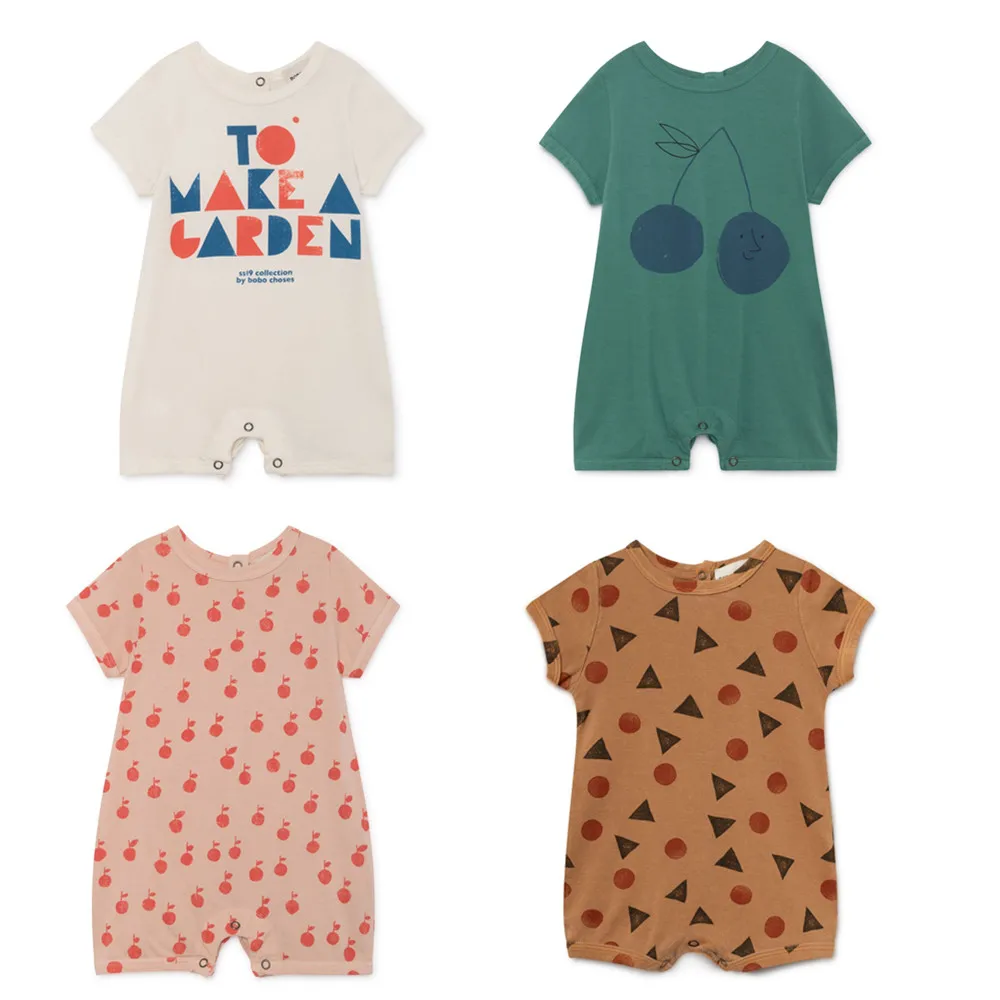 

Bobo Choses 2019 Summer Cotton Cherry Letter Short Sleeve Baby Girls Rompers One Pieces Jumpsuits Newborn Baby Boys Kids Costume