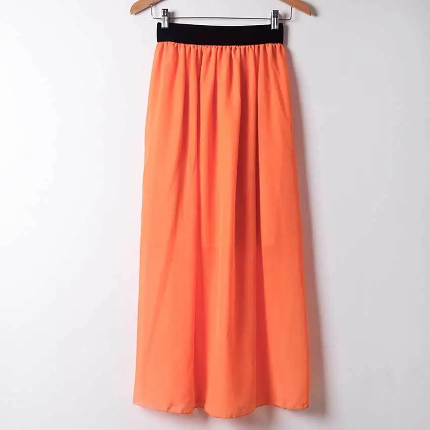 Сезон: весна–лето Стиль Осенняя модная плиссированная юбка макси 20 Цвета Удивительный шифон длинная юбка Для женщин высокое качество Высокая Талия - Цвет: Orange