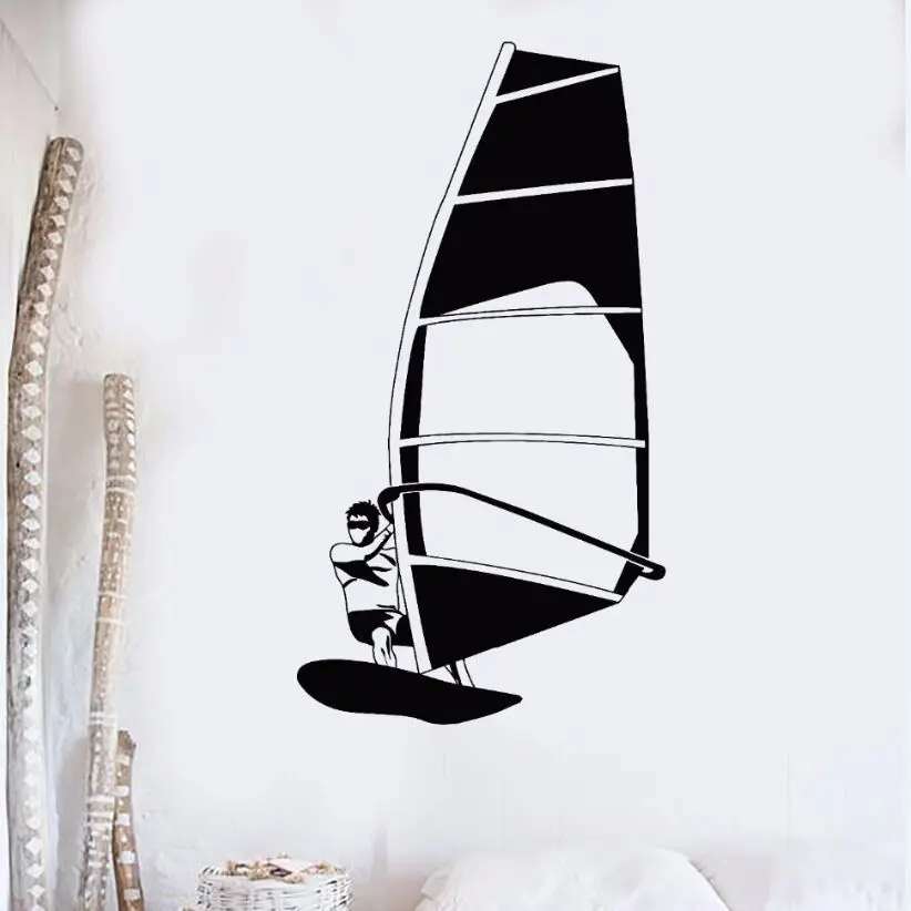 

Surfing Sports Wall Sticker Vinyl Wall Decal Windsurfing Sail Water Sports Mural Beach Style Vinyl Wall Window Art Poster AY308