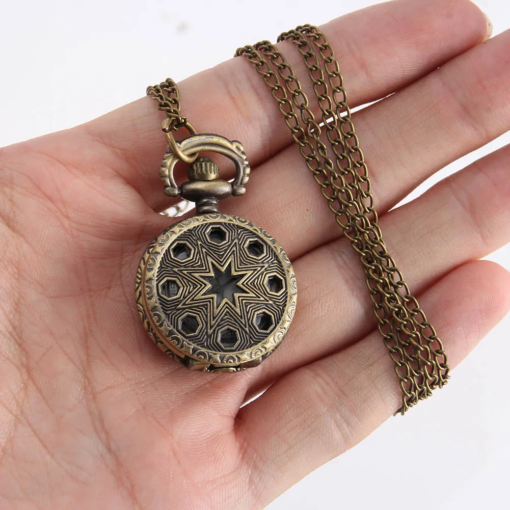 Винтажные карманные бронзовые часы Цвет кварцевые часы крутая цепь полые часы-Пентаграмма NGD88