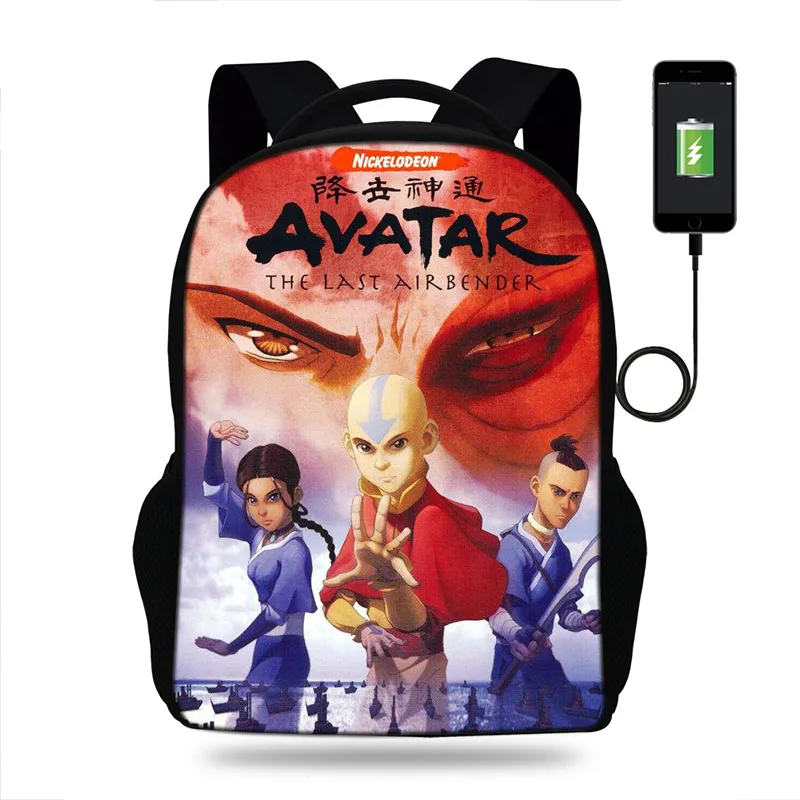 

BULEFLYER The Last Airbender Backpacks School Bags Usb Charge SchoolBags for girls boys orthopedic packbag mochilar book Bag