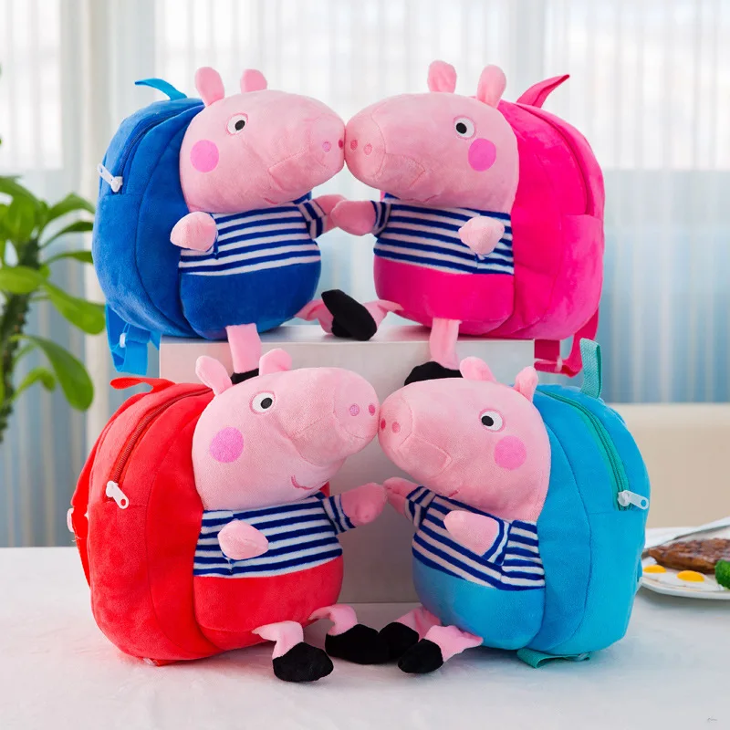 

Genuine peppa pig 28cm Children's bags Cartoon George Peppa Plush Stuffed Pig Backpack Kids Girl Birthday Christmsa Toy Gift