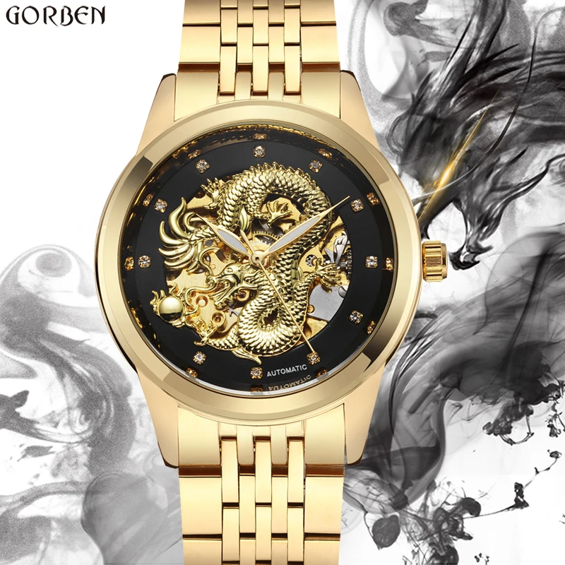 الفاخرة مضيئة التنين الهيكل العظمي التلقائية ساعات آلية للرجال ساعة معصم الصلب الذهب الأسود ساعة للماء الرجال relogio الفاخرة مضيئة التنين الهيكل العظمي التلقائية ساعات آلية للرجال ساعة معصم الصلب الذهب الأسود ساعة للماء الرجال relogio