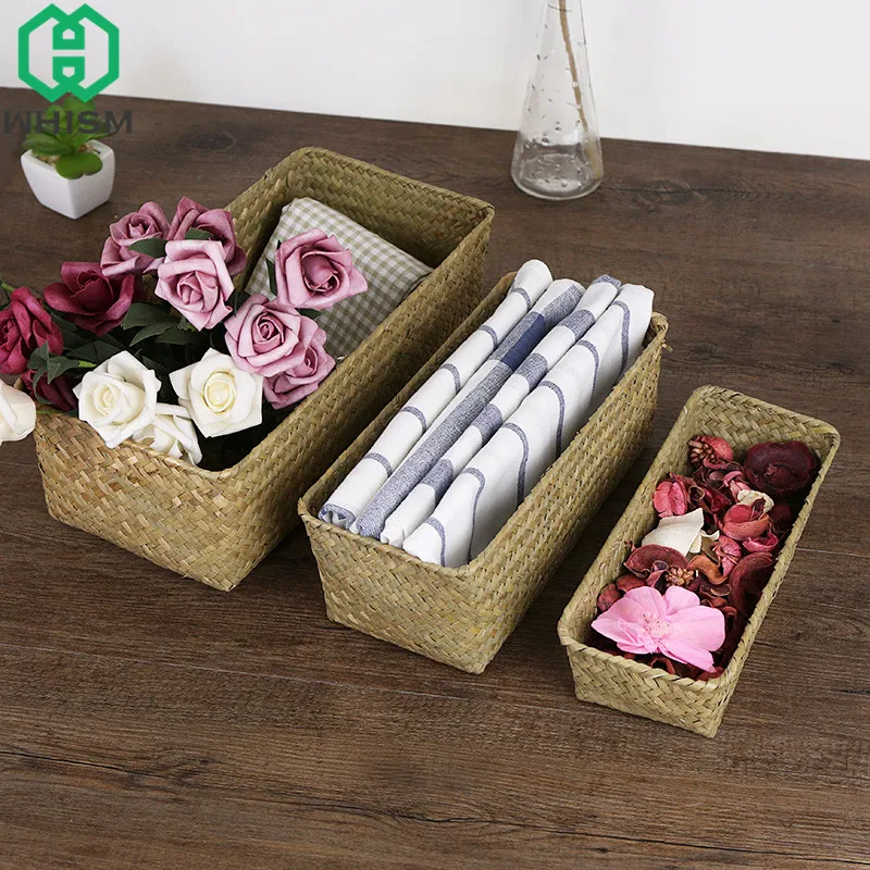 

Handmade Weaving Storage Basket Decorative Rattan Flower Pot Fruit Storage Box Wicker Kitchen Picnic Basket Cosmetics Organizer