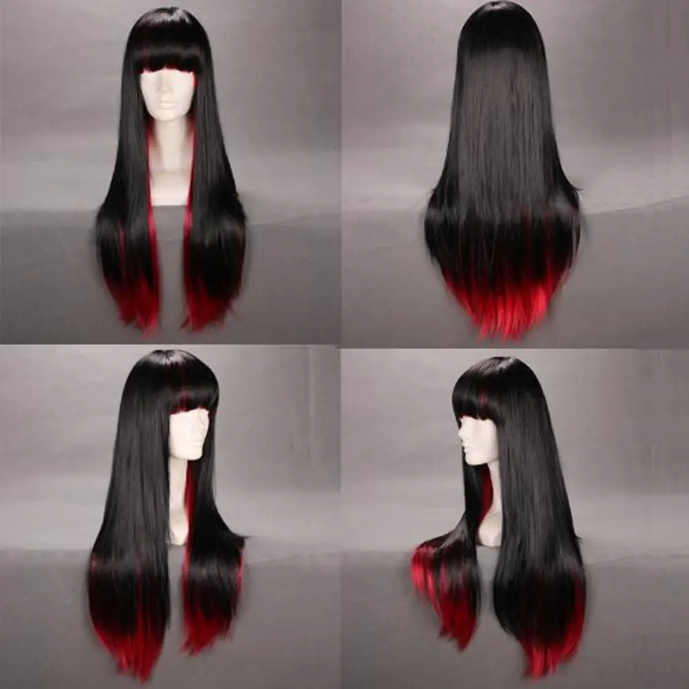 

100% Brand New High Quality Fashion Picture wigs >>Fashion Lady Black+Red cosplay womens long straight full Heat Resistant