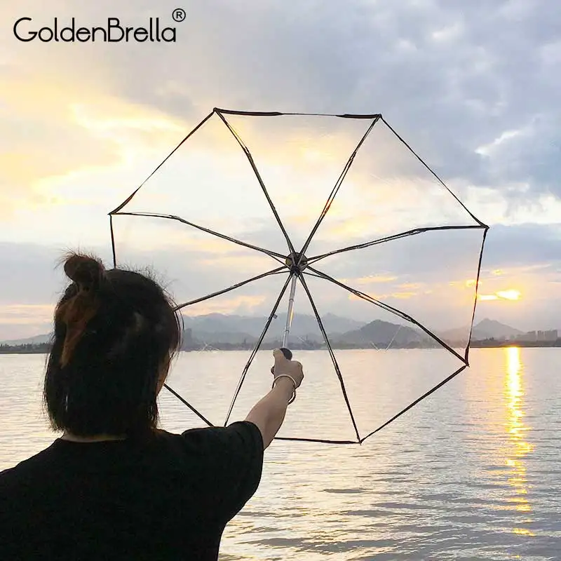 Брендовый Прозрачный женский зонт, 3 складных зонта, полностью автоматический, 3 цвета, Женский дорожный зонт, подарок