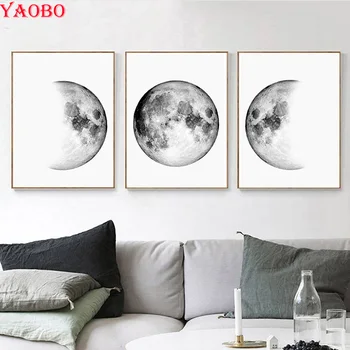 

3 pcs/set,Minimalist Canvas Paintings Diamond Painting Full round DIY 5D cross stitch kit mosaic embroidery Moon landscape