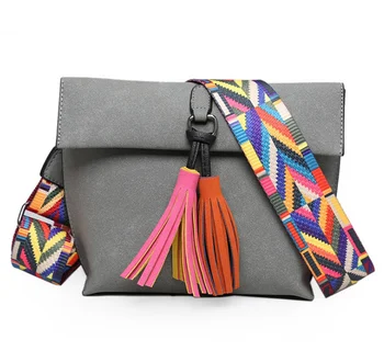 

by dhl or ems 50pcs fashion Women Scrub Leather Design Crossbody Bag Girls With Tassel Colorful Strap Shoulder Bag