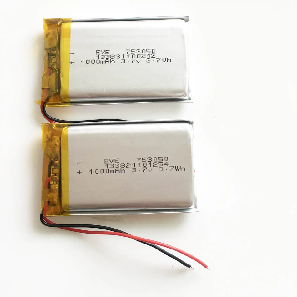 3,7 V 1000mAh 753050 литий-полимерная LiPo аккумуляторная батарея для Mp3 MP4 MP5 DVD PAD Мобильный планшетный ПК Внешний аккумулятор