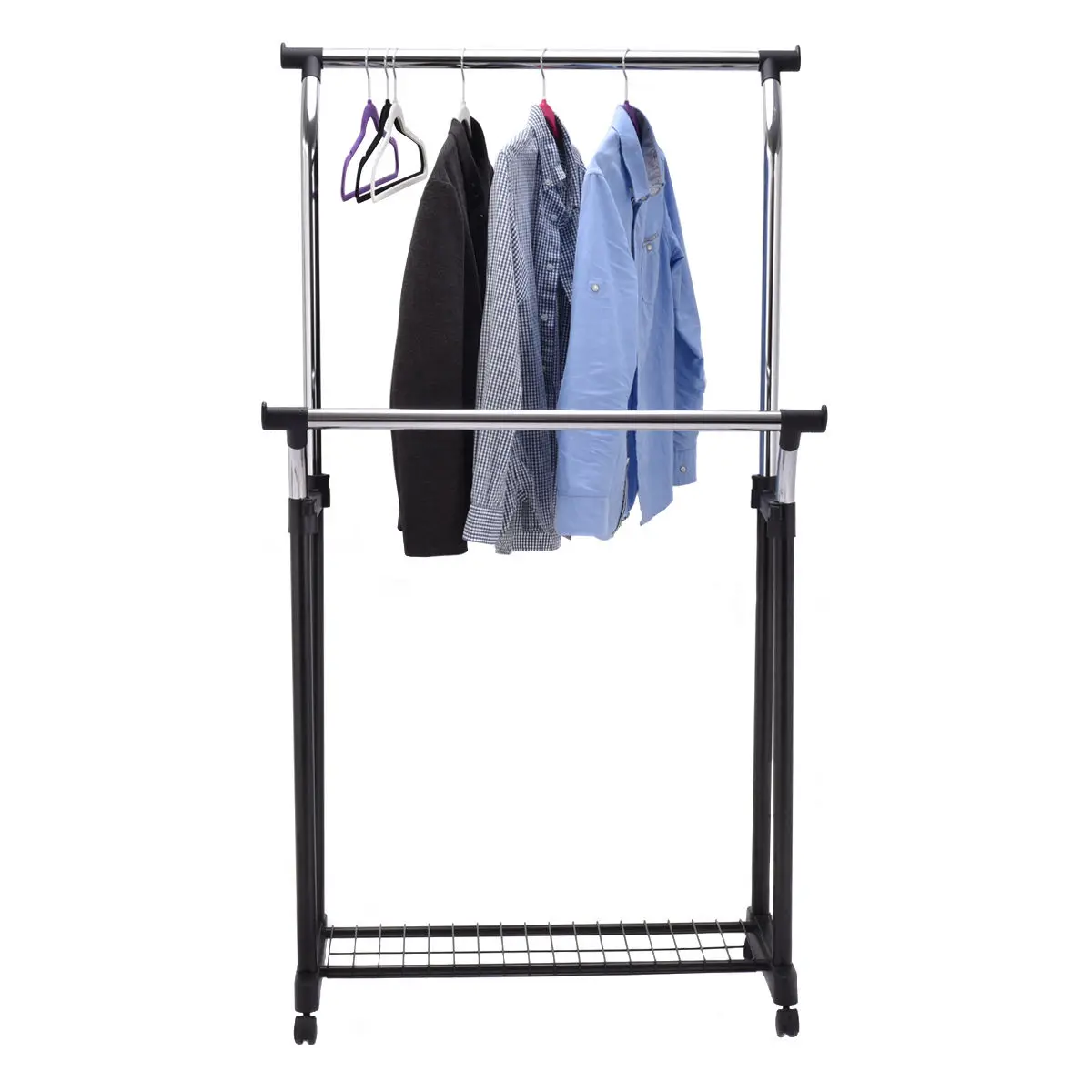 Goplus Double Rail Adjustable Garment Rack Portable Rolling Multifunctional Laundry Drying Clothes Hanger With Shoe HW53833 In Racks Nets From