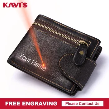 

KAVIS Free Engraving Genuine Cowhide Leather Men Wallet Male Cuzdan walet Coin Purse Men Purse Luxury Small Perse Mini Zipper