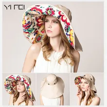 YIFEI летние шляпы для женщин с защитой от ультрафиолета большой пляжный навес головные уборы уличные красочная подвеска Складная Солнцезащитная шляпа с широкими полями шляпа
