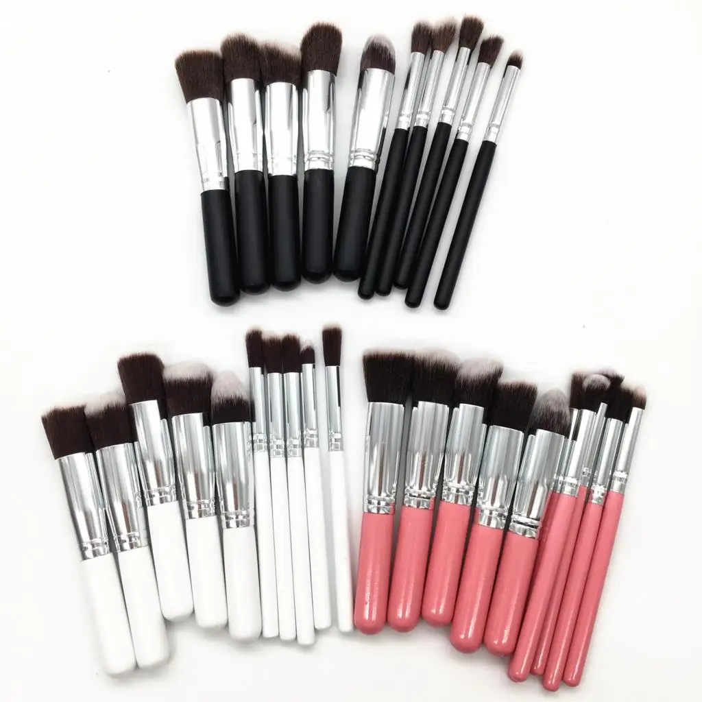 

10pcs Makeup Brushes Set Powder Foundation Eyeshadow Eyeliner Lip Brush Tool Black and white and Pink