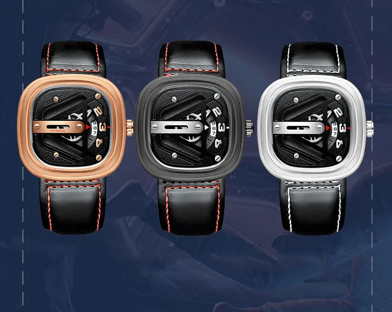 Tevise الرجال التلقائي ساعات آلية أعلى العلامة التجارية الرياضة الذاتي لف مربع ساعة معصم للذكور ساعة اليد Relogio Masculino