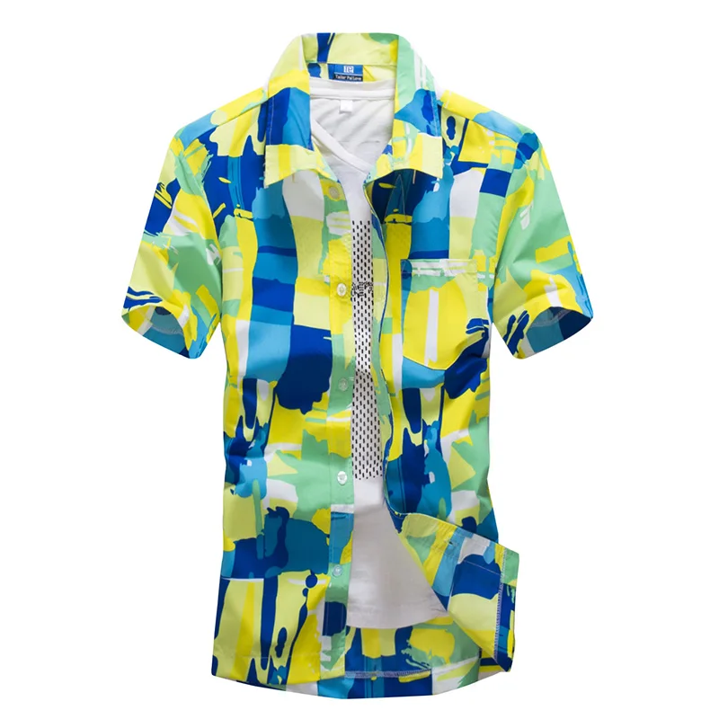 Новые Мужская гавайская рубашка быстросохнущие дышащие пляжные рубашки с коротким рукавом Повседневная печать крутые мужские бордшорты Размер S-5XL